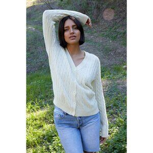 JOHN GALT Women's Cream Cable Stitch Knit Cardigan Sweater Long Sleeve